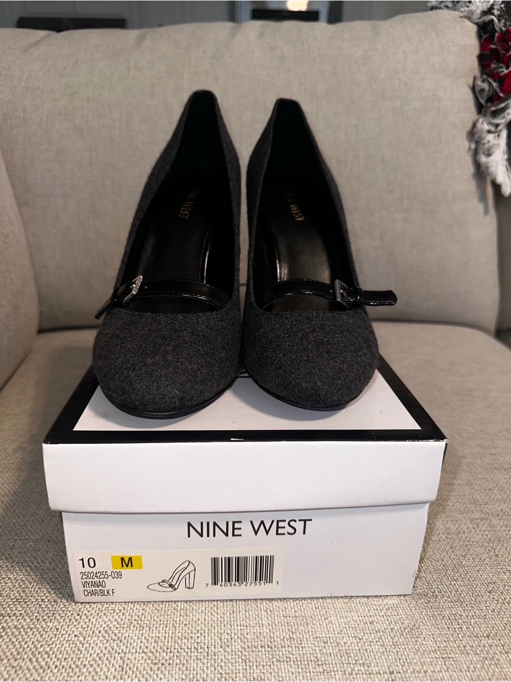 Nine West Charbarke Gray Mary Jane Heels